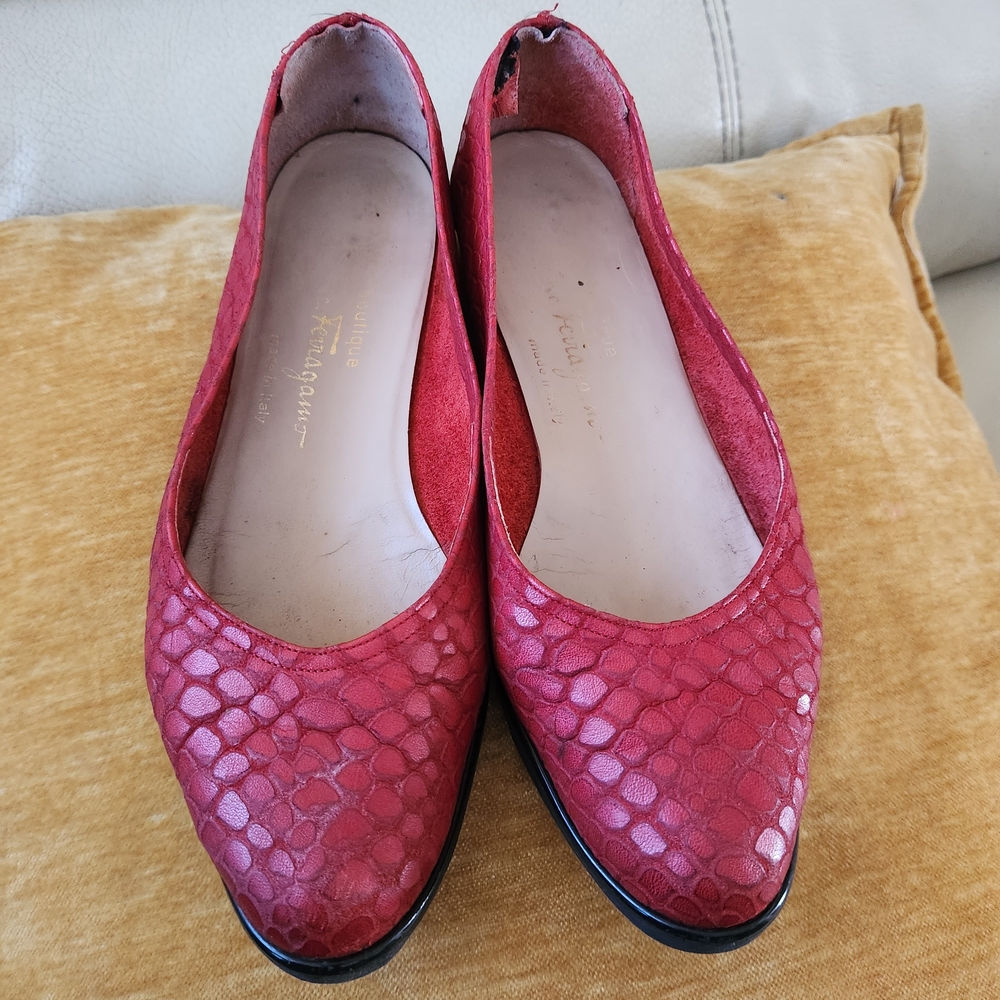 Salvatore Ferragamo Red Textured Flats